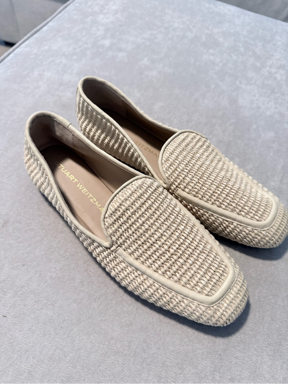 Stuart Weitzman Beige Woven Slip-On Loafers